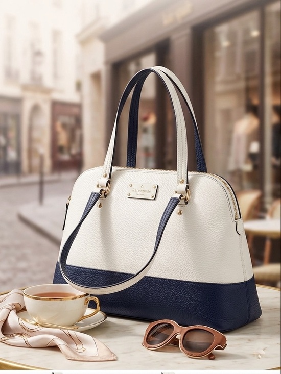 kate spade Handbags - Kate Spade New York Wellesley Camryn real Leather Tote Shoulder Bag Blue & White